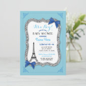 Pariser Babydusche Boy Blue Eiffel Tower Invite Einladung (Stehend Vorderseite)