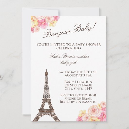 Pariser Babydusche Einladung (Vorderseite)