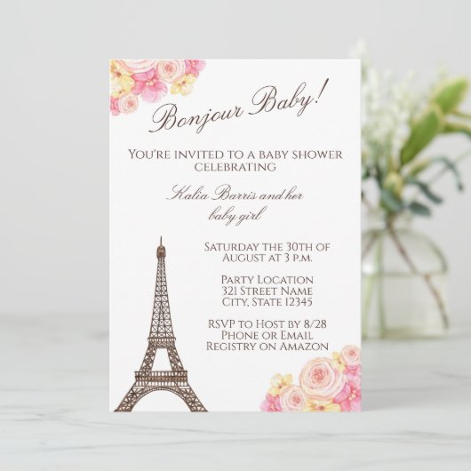 Pariser Babydusche Einladung (Stehend Vorderseite)
