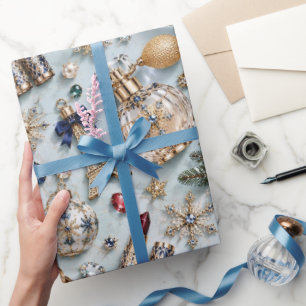 Pariser Blaue Weihnachtsjuwelen Geschenkpapier