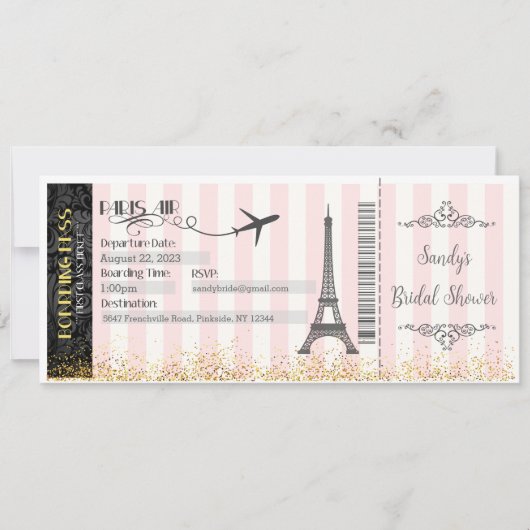 Pariser Boarding Pass Einladung, Bridal, Baby Einladung (Vorderseite)