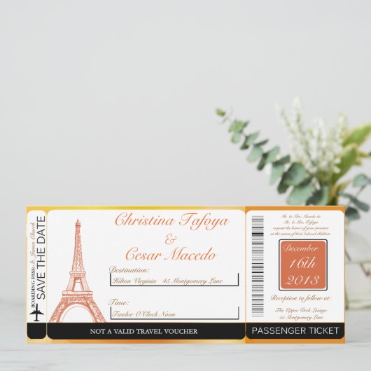 Pariser Boarding-Pass Hochzeit Einladung (Stehend Vorderseite)