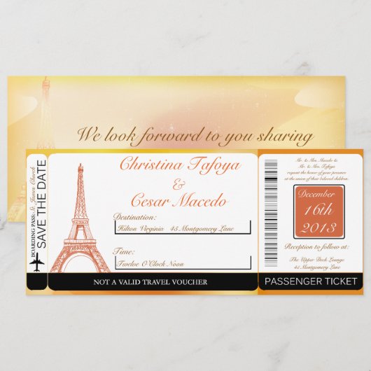 Pariser Boarding-Pass Hochzeit Einladung (Vorne/Hinten)