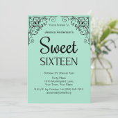 Pariser Boutique Minze Green Black 16 . Geburtstag Einladung (Stehend Vorderseite)