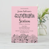 Pariser Boutique Rosa Schwarze Rose 16 . Geburtsta Einladung (Stehend Vorderseite)