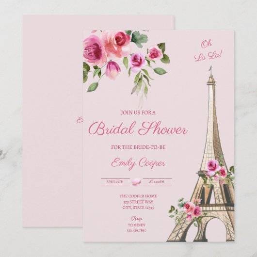 Pariser Brautdusche Einladung (Vorne/Hinten)