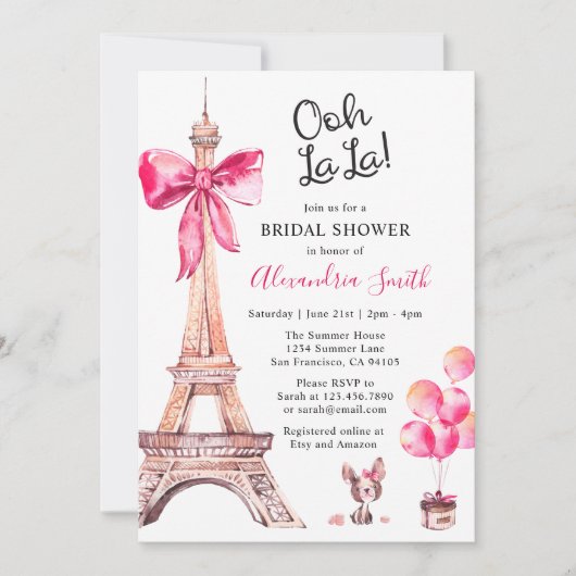 Pariser Brautdusche Einladung (Vorderseite)