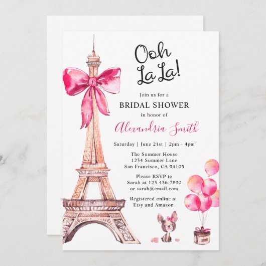 Pariser Brautdusche Einladung (Vorne/Hinten)