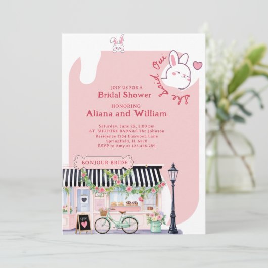 Pariser Brautparty Sie sagte Oui Französisch Brida Einladung (Stehend Vorderseite)