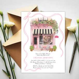 Pariser Café Bonjour Bebe Rosa Schleife Babyparty  Einladung