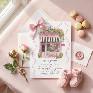 Pariser Café Bonjour Bebe Rosa Schleife Babyparty Einladung