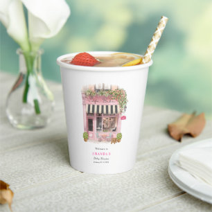 Pariser Café Bonjour Bebe Rosa Schleife Babyparty Pappbecher