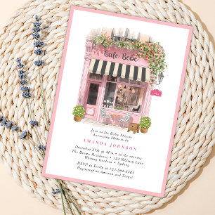 Pariser Café Bonjour Bebe Rosa Thema Baby Shower  Einladung