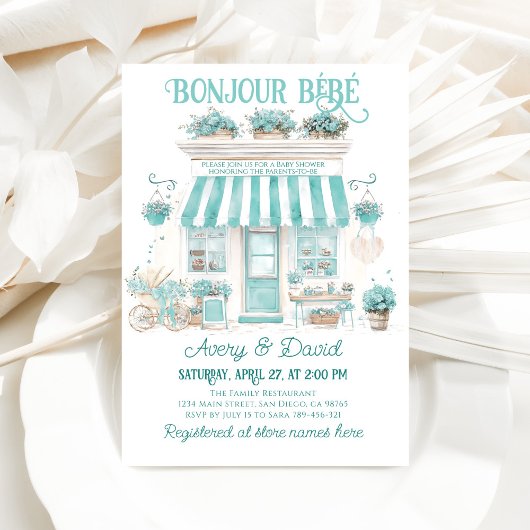 Pariser Café Bonjour Bebe Thema Babydusche Einladung
