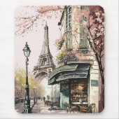 Pariser Café Eiffelturm Rosa Kirschblüten Mousepad (Vorne)