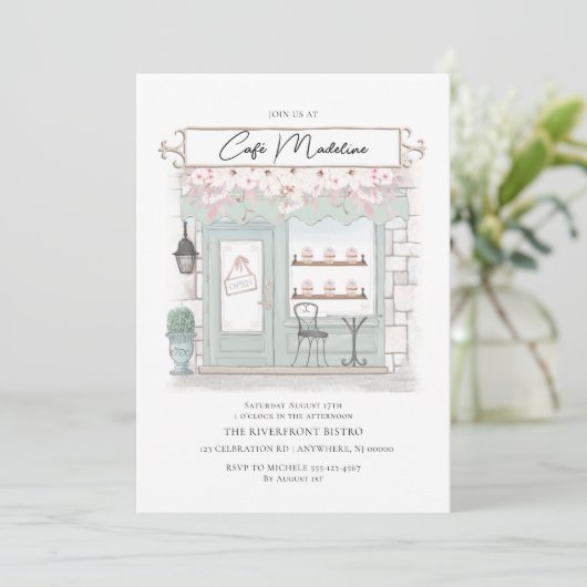 Pariser Cafe Einladung zum Geburtstag (Stehend Vorderseite)