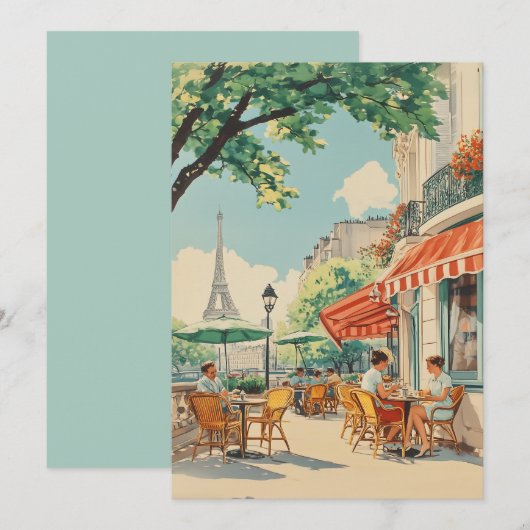 Pariser Café mit Eiffelblick Karte (Vorne/Hinten)