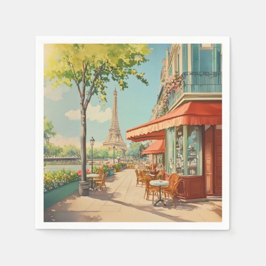 Pariser Café mit Eiffelblick Serviette (Vorderseite)