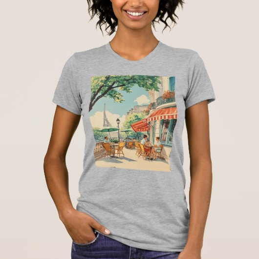 Pariser Café mit Eiffelblick T-Shirt (Vorderseite)