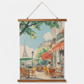 Pariser Café mit Eiffelblick Wandteppich Mit Holzrahmen (Vorderseite)