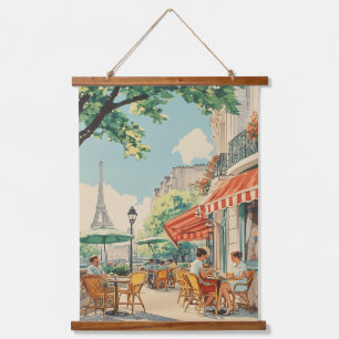 Pariser Café mit Eiffelblick Wandteppich Mit Holzrahmen