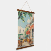 Pariser Café mit Eiffelblick Wandteppich Mit Holzrahmen (Gewinkelt)