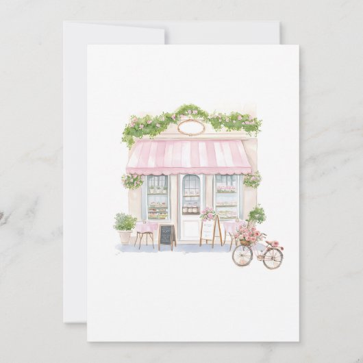 Pariser Café Pink Coquette Babydusche Einladung (Rückseite)