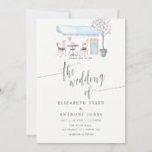 Pariser Café Watercolor Hochzeit Einladung (Vorderseite)