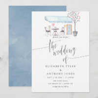 Pariser Café Watercolor Hochzeit Einladung