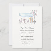 Pariser Café Watercolor Pop Fizz Clink Brautparty Einladung (Vorderseite)
