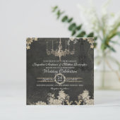 Pariser Chalkboard Vintage Kronleuchter Typografie Einladung (Stehend Vorderseite)