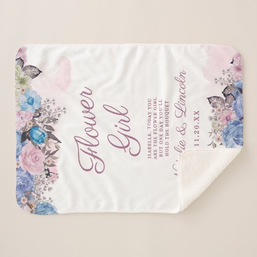 Pariser Charm Blumenzitat Blauer und rosa Chic Flo Sherpadecke (Vorderseite (Horizontal))