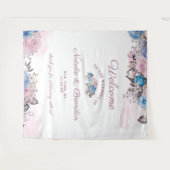 Pariser Charme Blau & Rosa Blumenzelt Begrüßung Wandteppich (Vorderseite (Horizontal))