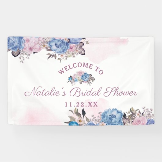 Pariser Charme Blau & Rosa Brautparty Empfang Banner (Horizontal)
