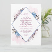 Pariser Charme Blau & Rosa Diamantrahmen Hochzeit Einladung (Stehend Vorderseite)