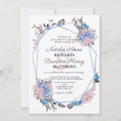 Pariser Charme Blau & Rosa Geometrische Hochzeit Einladung (Vorderseite)