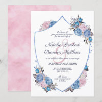 Pariser Charme Blau & Rosa Wappen Hochzeit