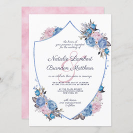 Pariser Charme Blau & Rosa Wappen Hochzeit Einladung