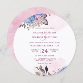 Pariser Charme Blau und Rosa Blumenzwiebelrunde Einladung