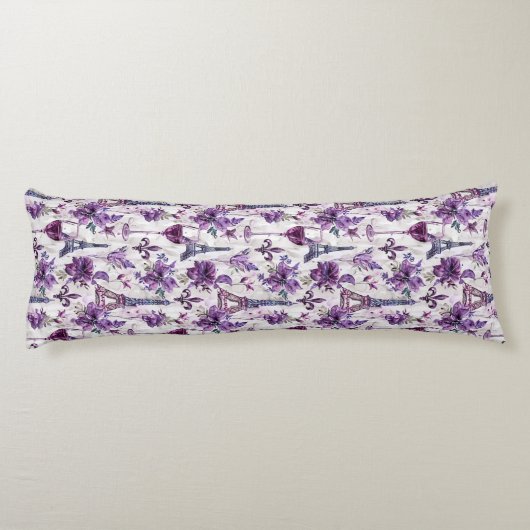 Pariser Charme Lila Eiffelturm und Blumenzauber Seitenschläferkissen (Rückseite)