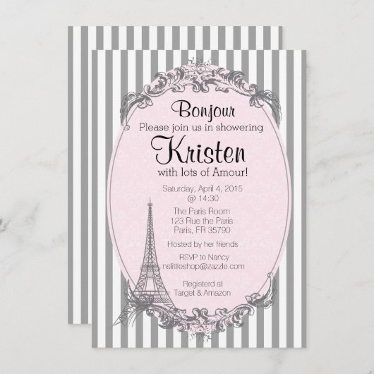 Pariser Chic Einladung zur Dusche (Vorne/Hinten)