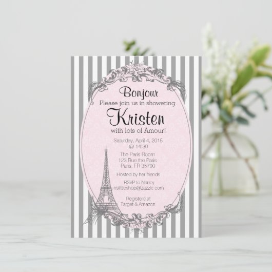 Pariser Chic Einladung zur Dusche (Stehend Vorderseite)