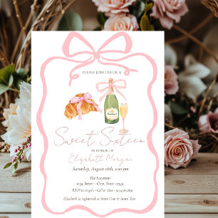 Pariser Croissant Rosa Schleife Champagner Sweet 1 Einladung