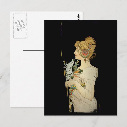 Pariser Dame und Feather Postkarte (Vorne/Hinten)