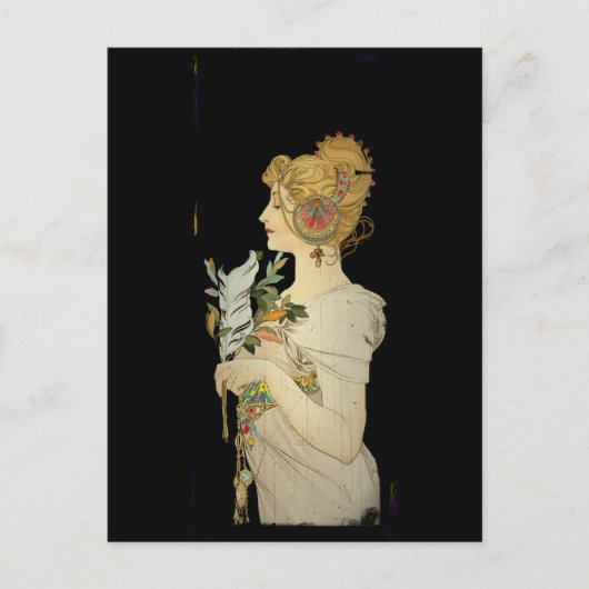 Pariser Dame und Feder Postkarte (Vorderseite)