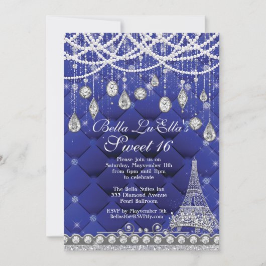 Pariser Diamant und Perlen Einladung zur Geburtsta (Vorderseite)