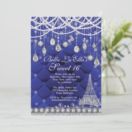 Pariser Diamant und Perlen Einladung zur Geburtsta (Stehend Vorderseite)