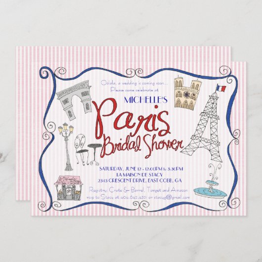 Pariser Dusche Einladung (Vorne/Hinten)