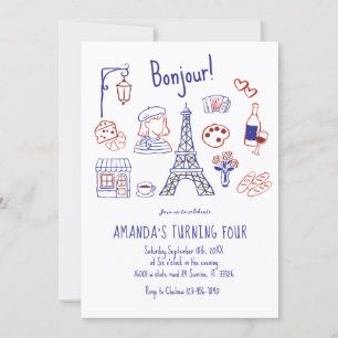 Pariser Eiffel Geburtstagshand Drawn Einladung