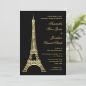 Pariser Eiffel-Turm-Schwarz-GoldProben-Abendessen Einladung (Stehend Vorderseite)